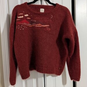 Des Petits Hauts Red Knit Sweater with Mountain Design